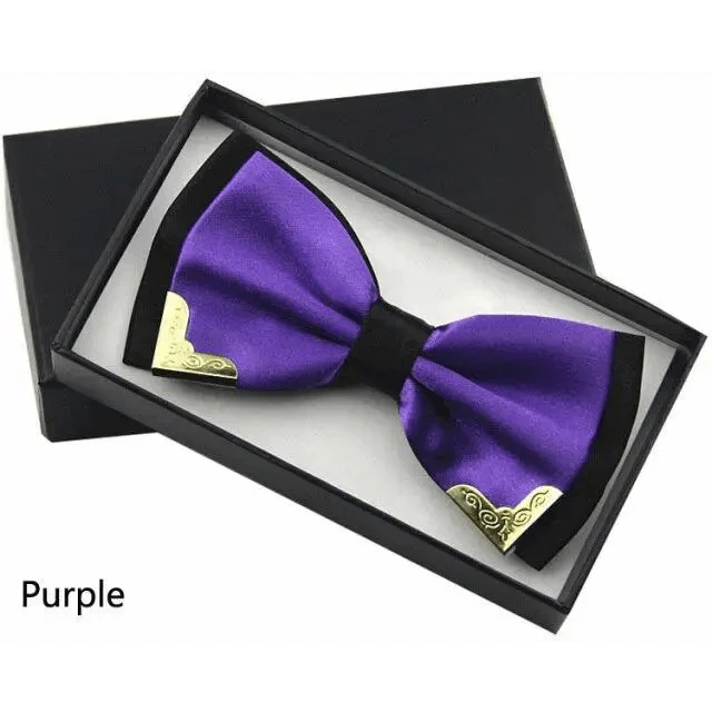 White Men Elegant Polyester Butterfly Bowtie Metal Corners Wedding Bowtie Party Bow Ties