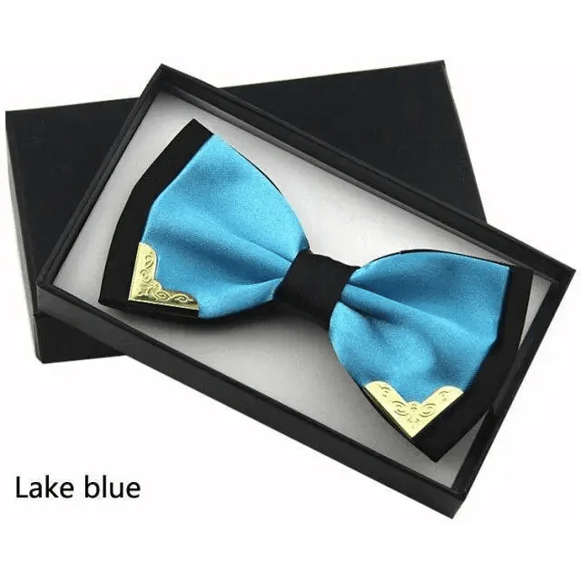 White Men Elegant Polyester Butterfly Bowtie Metal Corners Wedding Bowtie Party Bow Ties