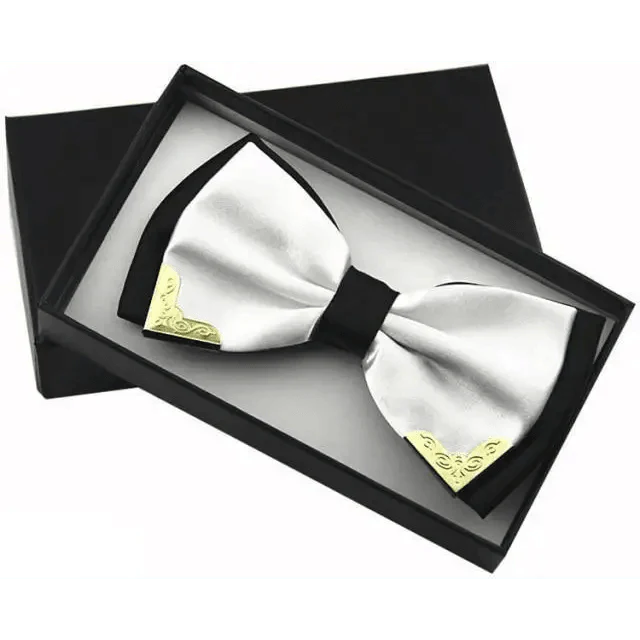 White Men Elegant Polyester Butterfly Bowtie Metal Corners Wedding Bowtie Party Bow Ties