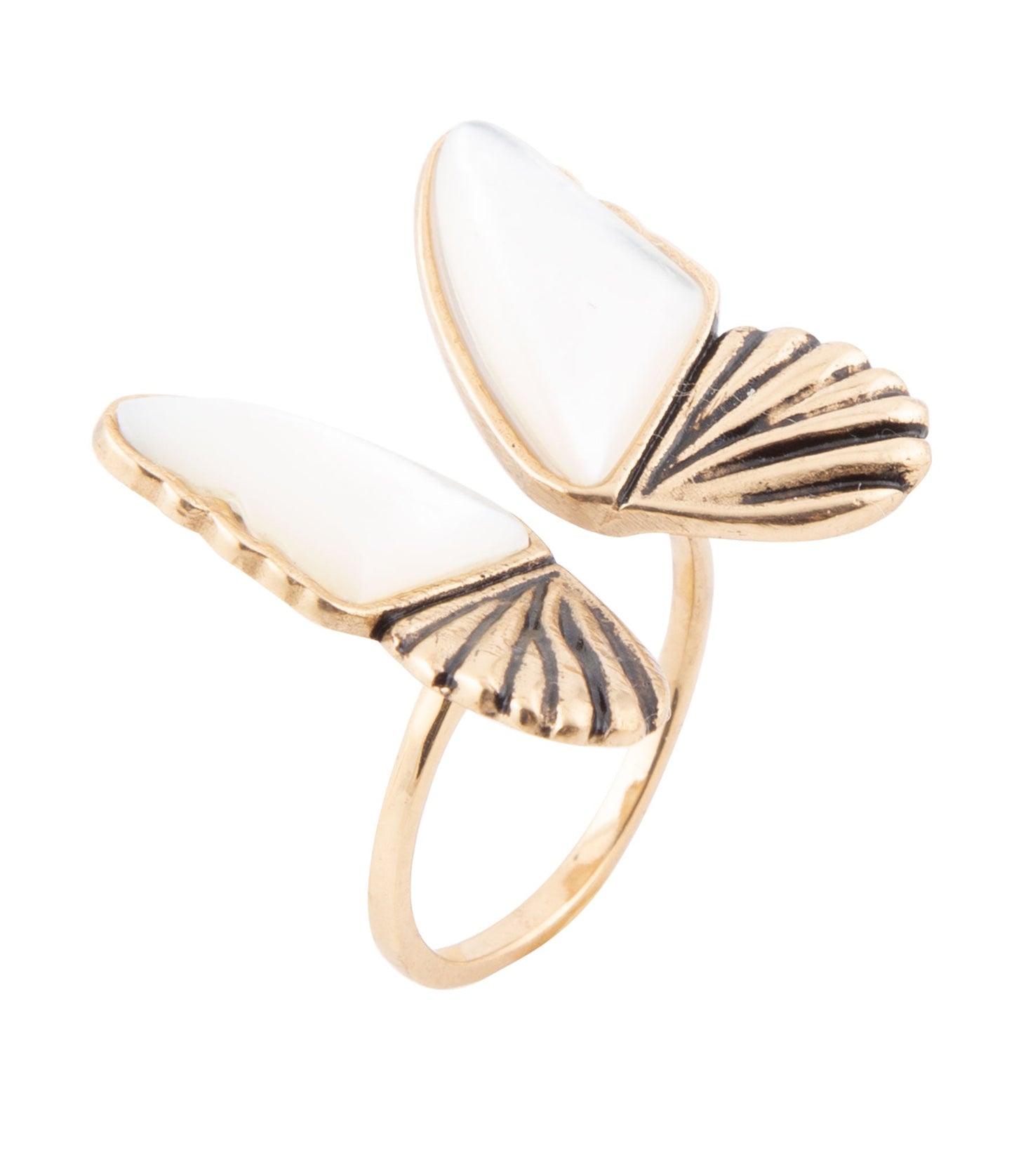 Bague Papillon en Nacre Blanche et Dorée
