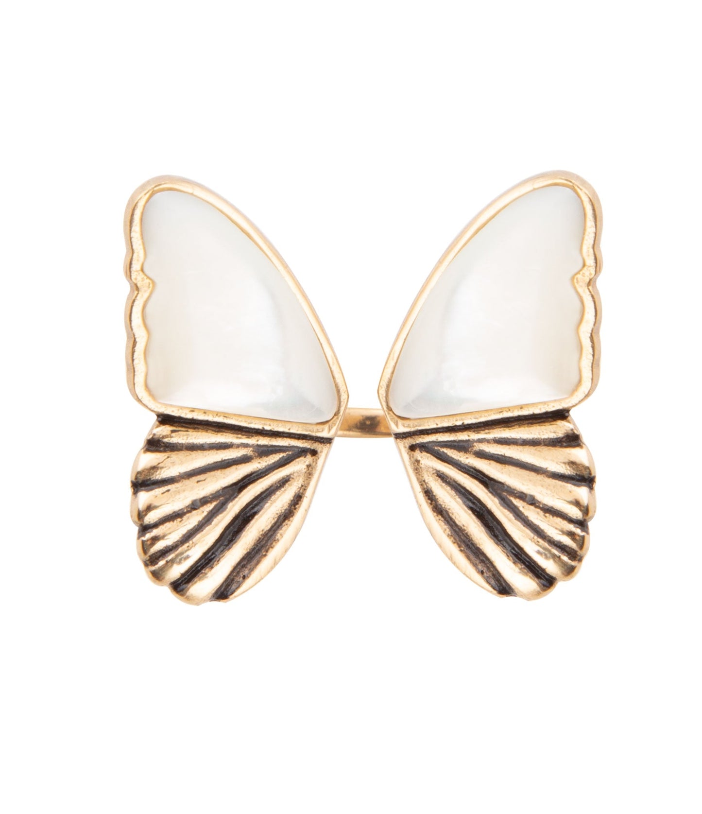 Bague Papillon en Nacre Blanche et Dorée