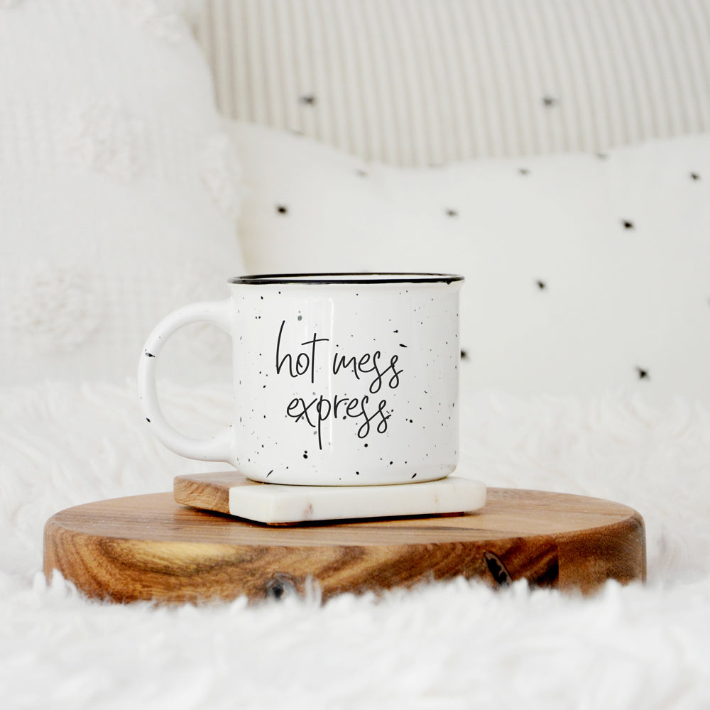 Hot Mess Express Übergroße Lagerfeuer-Tasse mit schwarzem Rand, Limited Edition, beidseitig bedruckt