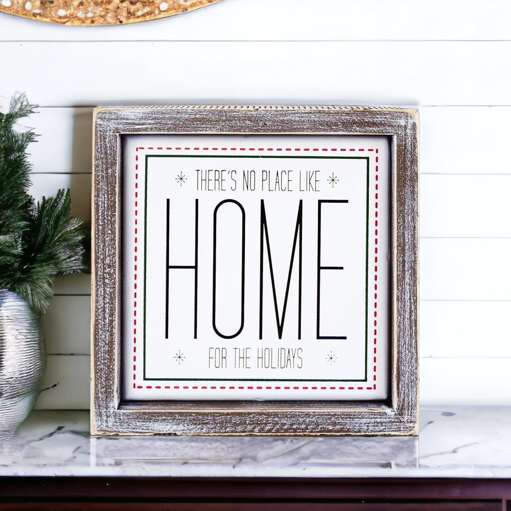Holiday Home Wall Sign 7 Inch Framed Wood Metal Accent No Place Like Home For The Holidays
