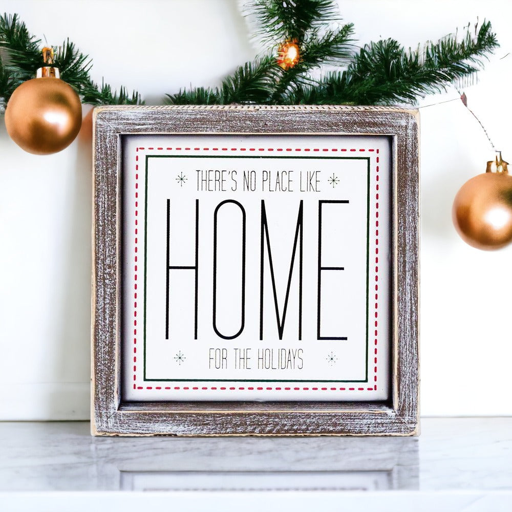 Holiday Home Wall Sign 7 Inch Framed Wood Metal Accent No Place Like Home For The Holidays