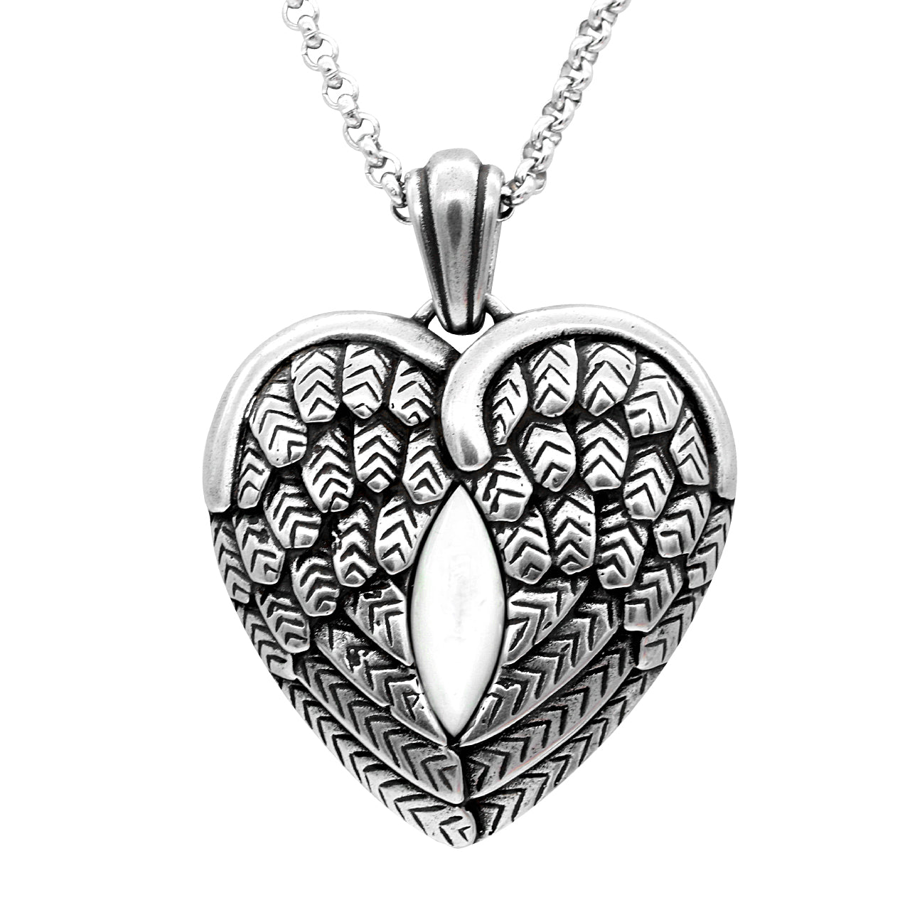 Collier pendentif cœur ailé en nacre pour femme