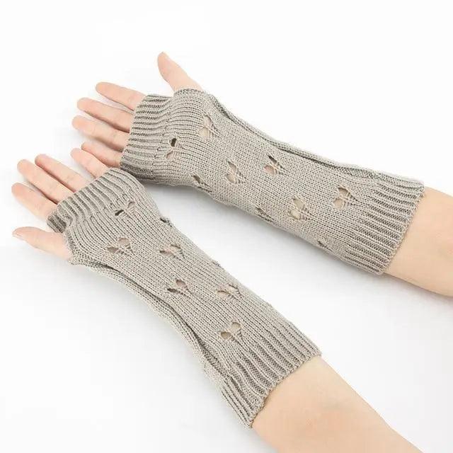 Women Vintage Gloves Hand Warmer Winter Gloves Women Arm Heart Mitten Warm Fingerless Gloves