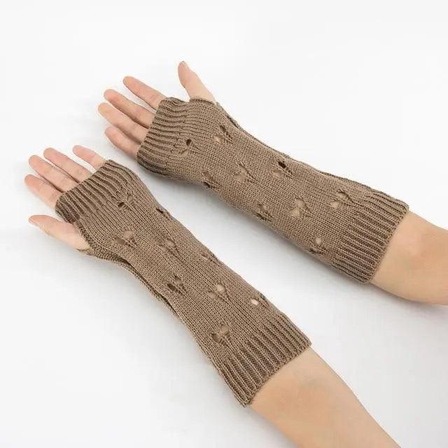 Women Vintage Gloves Hand Warmer Winter Gloves Women Arm Heart Mitten Warm Fingerless Gloves