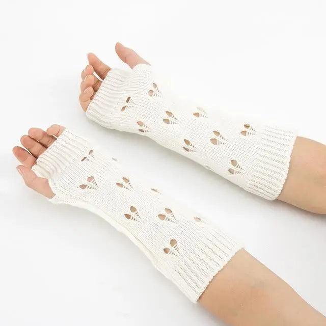 Women Vintage Gloves Hand Warmer Winter Gloves Women Arm Heart Mitten Warm Fingerless Gloves