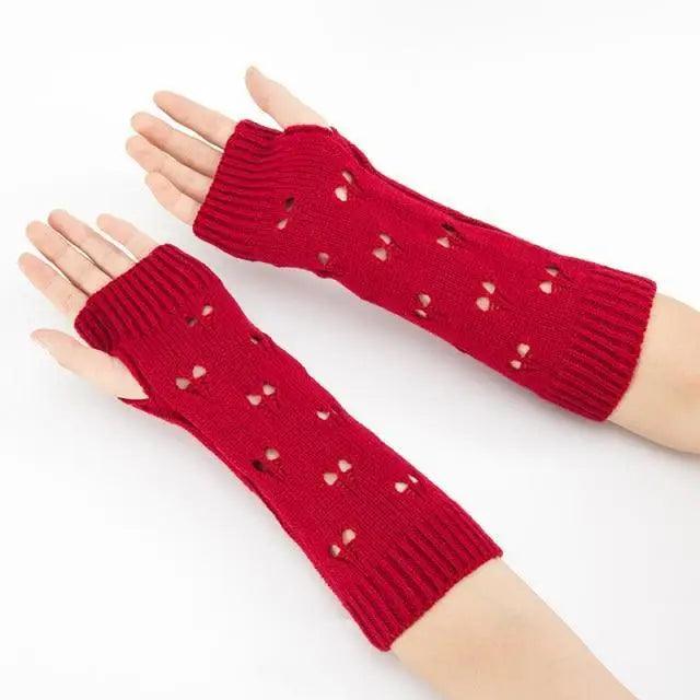 Women Vintage Gloves Hand Warmer Winter Gloves Women Arm Heart Mitten Warm Fingerless Gloves