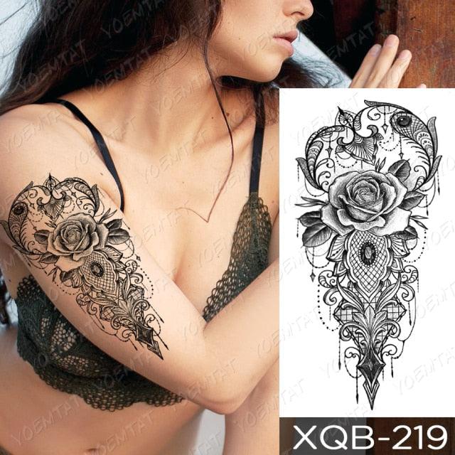 Womens Waterproof Temporary Tattoo Sticker Blue Flower Luxury Big Tatoo For Body Arm