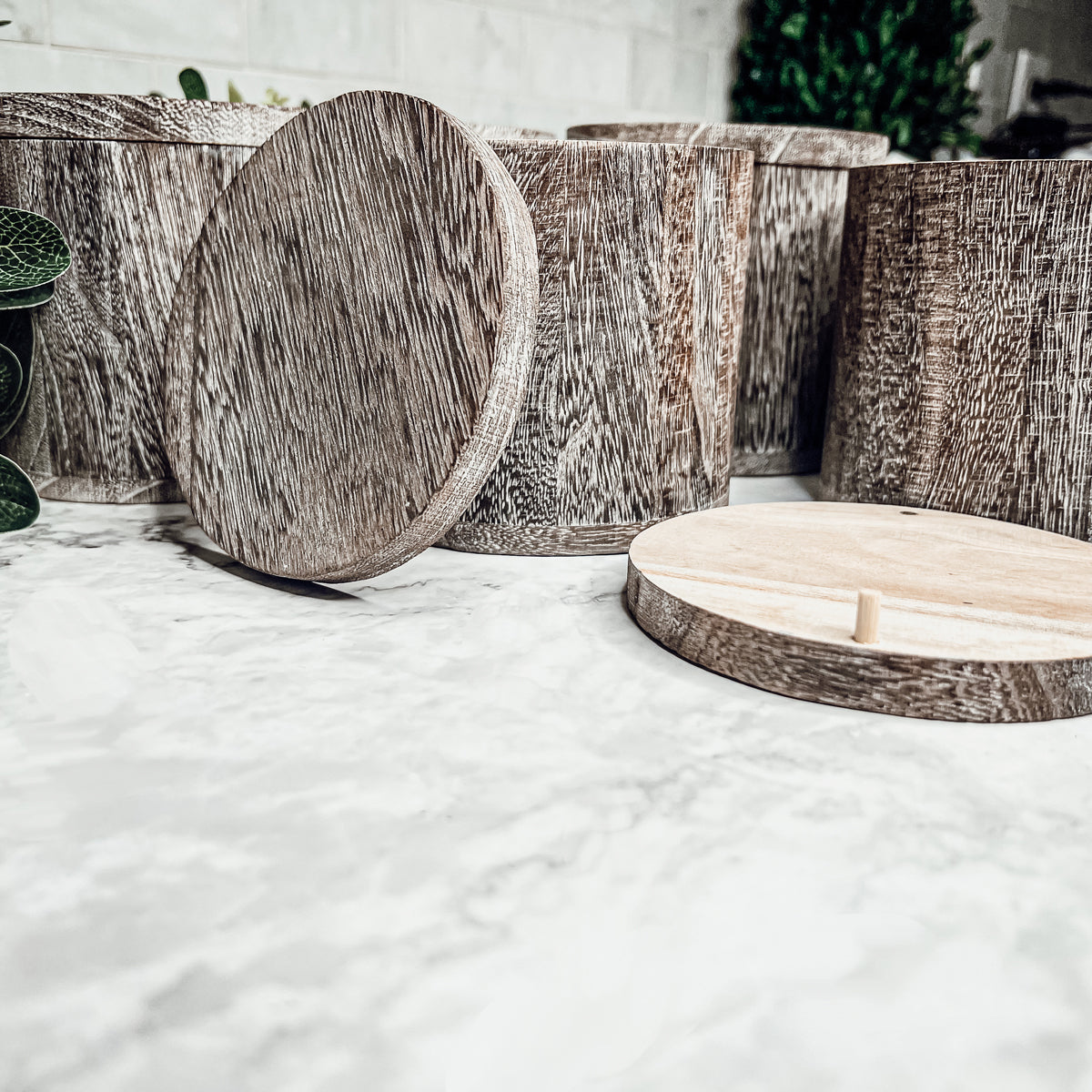 Vase à bougie en bois – Pot à bougie parfumée réutilisable avec couvercle en bois, multi-usage