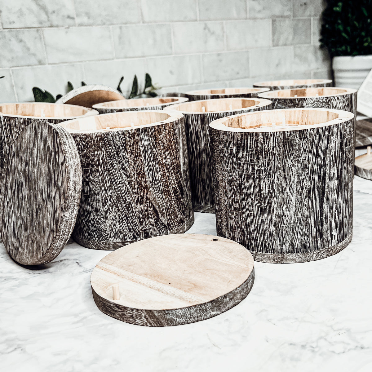 Vase à bougie en bois – Pot à bougie parfumée réutilisable avec couvercle en bois, multi-usage