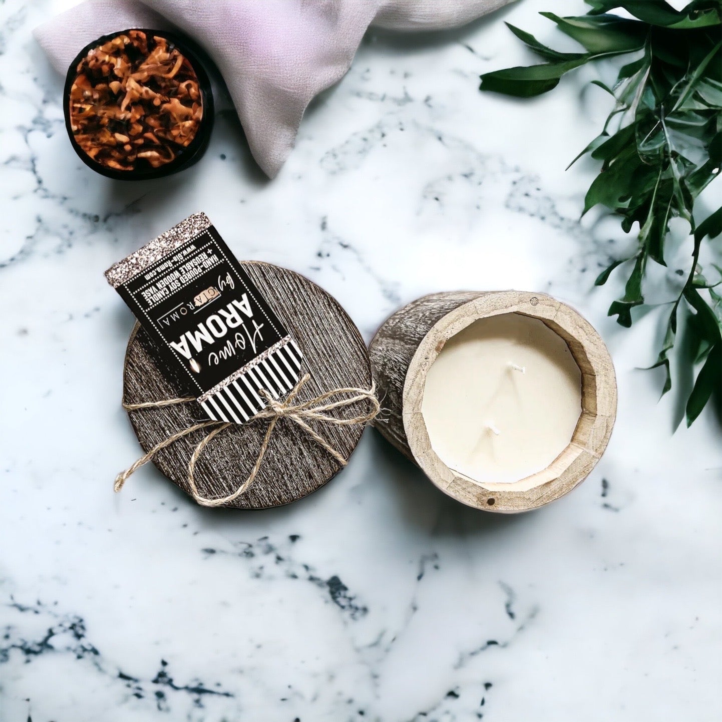 Vase à bougie en bois – Pot à bougie parfumée réutilisable avec couvercle en bois, multi-usage