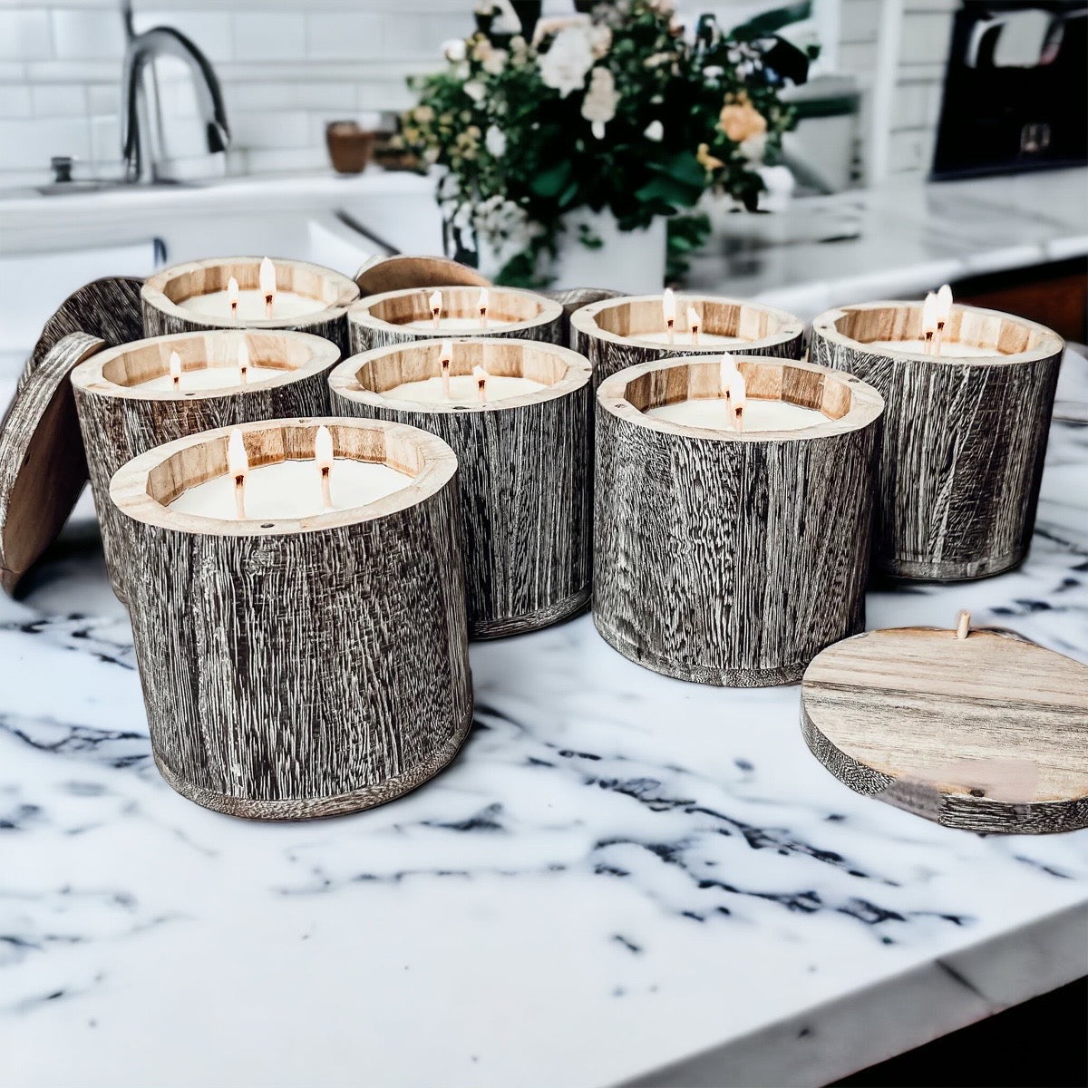 Vase à bougie en bois – Pot à bougie parfumée réutilisable avec couvercle en bois, multi-usage