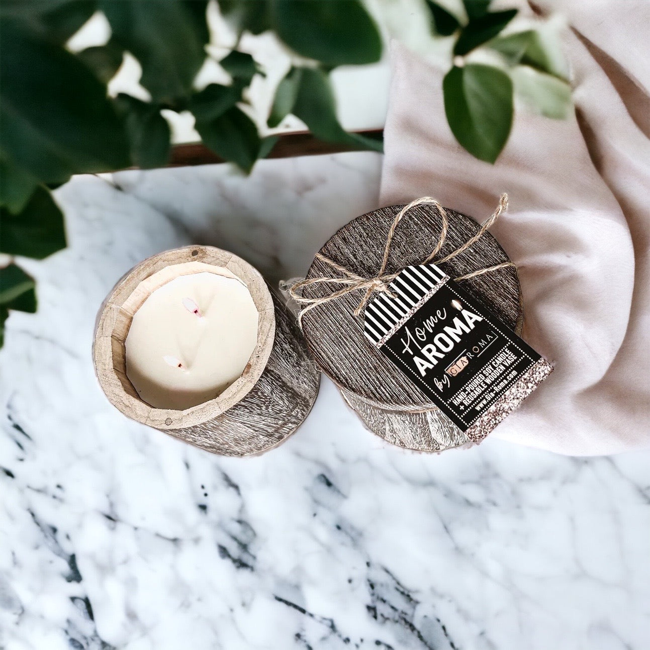 Vase à bougie en bois – Pot à bougie parfumée réutilisable avec couvercle en bois, multi-usage