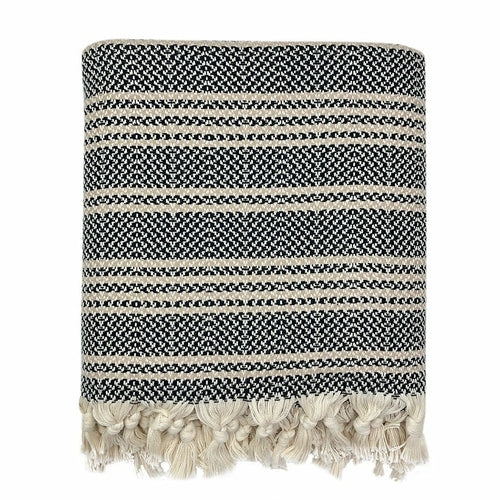 Jeté turc en coton tissé à rayures, léger, avec franges