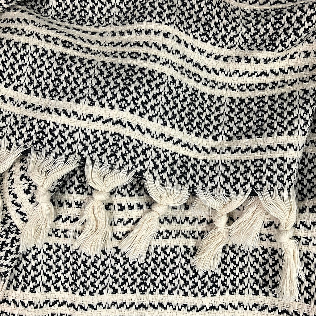 Jeté turc en coton tissé à rayures, léger, avec franges