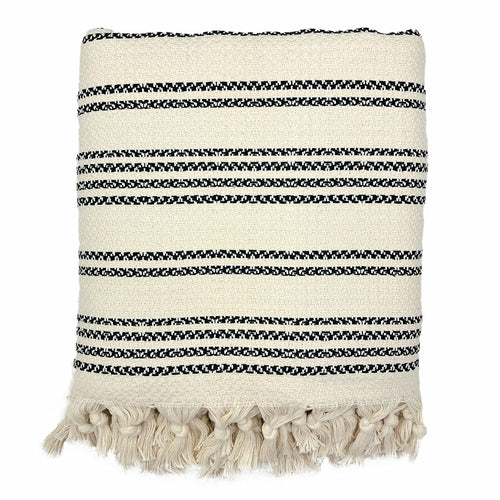 Jeté turc en coton tissé à rayures, léger, avec franges