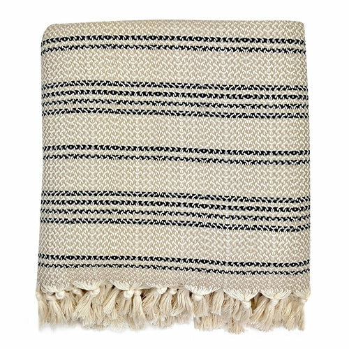 Jeté turc en coton tissé à rayures, léger, avec franges
