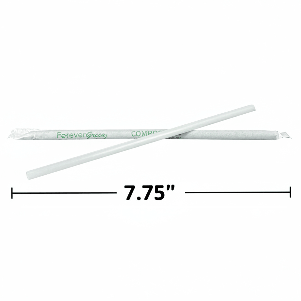 Pailles géantes blanches compostables emballées de 19,7 cm x 0,6 cm - Paquet de 2 500