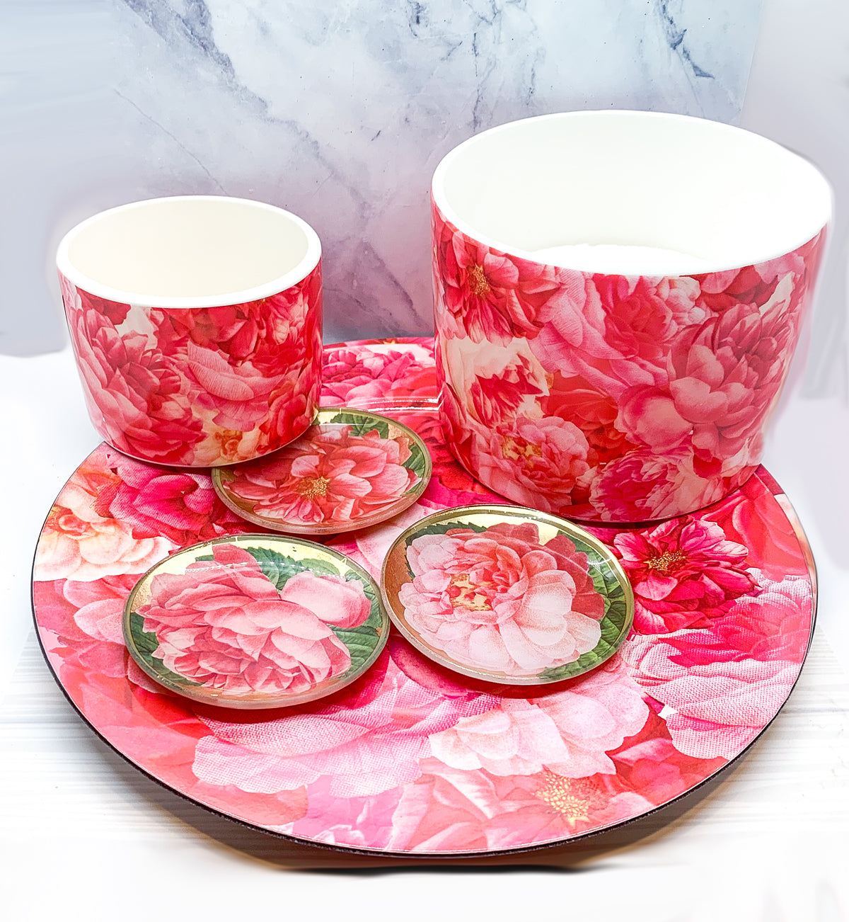 Rose Decoupage Schmuckschale mit Blattgold, Vintage Schmuckablage, Untersetzer