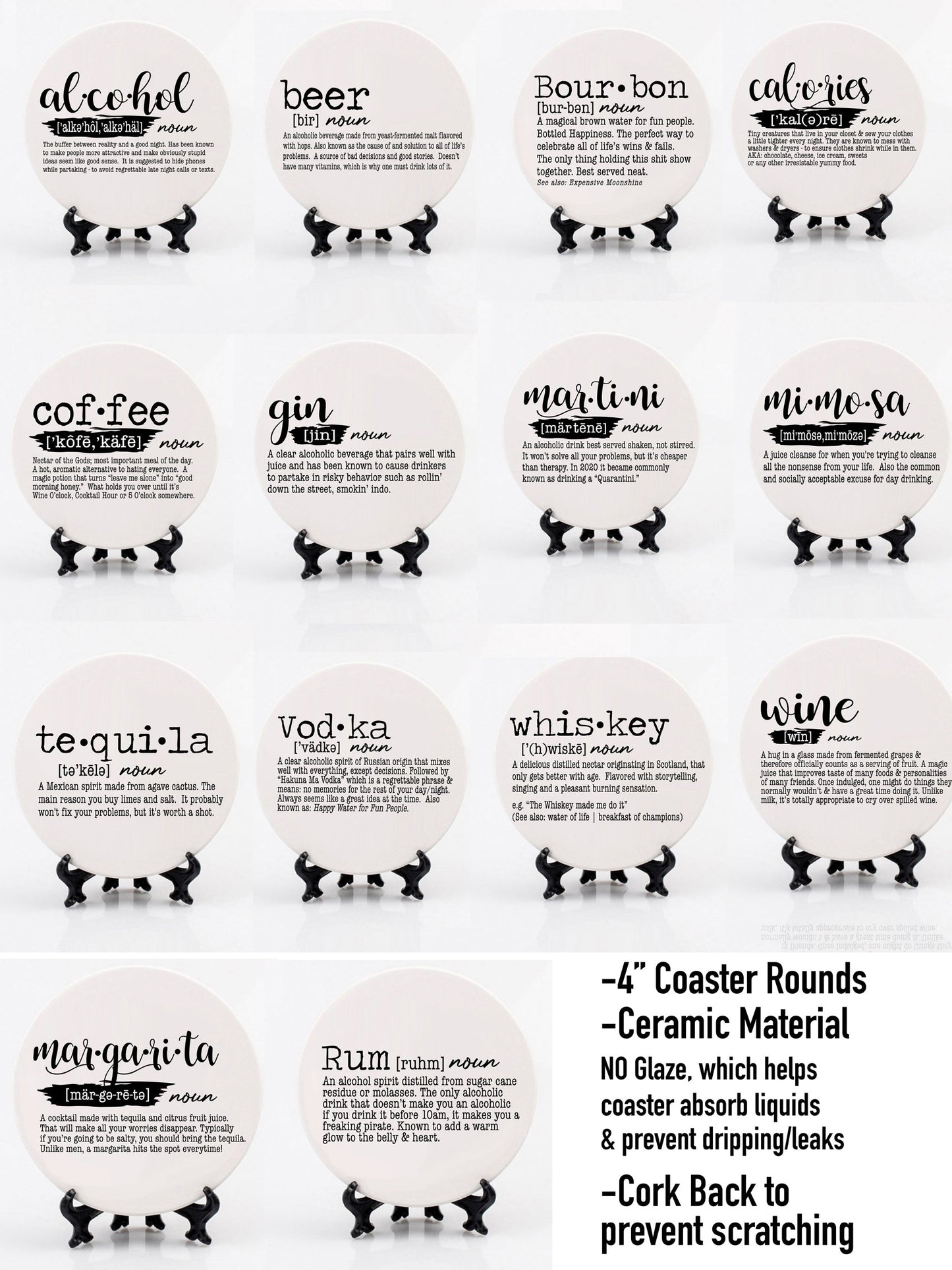 Sous-verres amusants avec définition de boisson, lot de sous-verres citation de dictionnaire pour décoration de bar et de comptoir