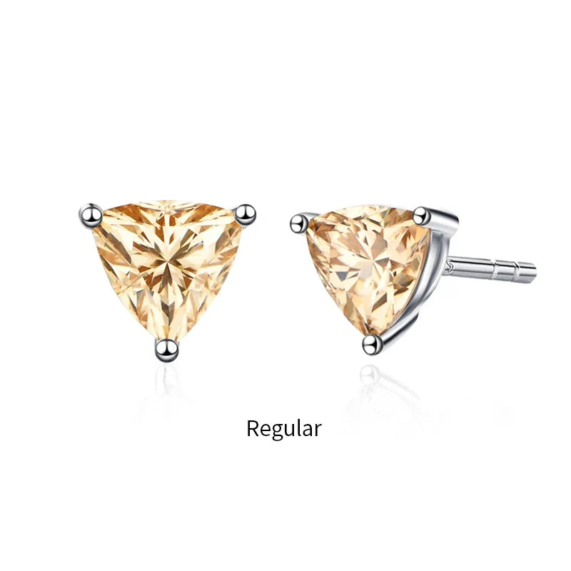 Yellow Trillion Moissanite Stud Earrings in Sterling Silver