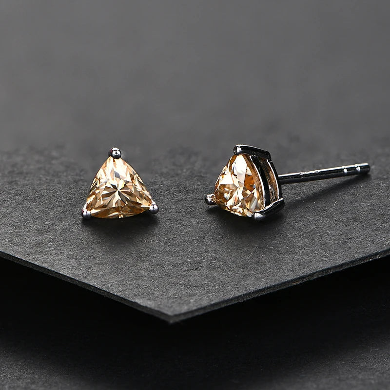 Yellow Moissanite Trillion Stud Earrings 5x5mm 0.5ct 925 Silver Screw Back