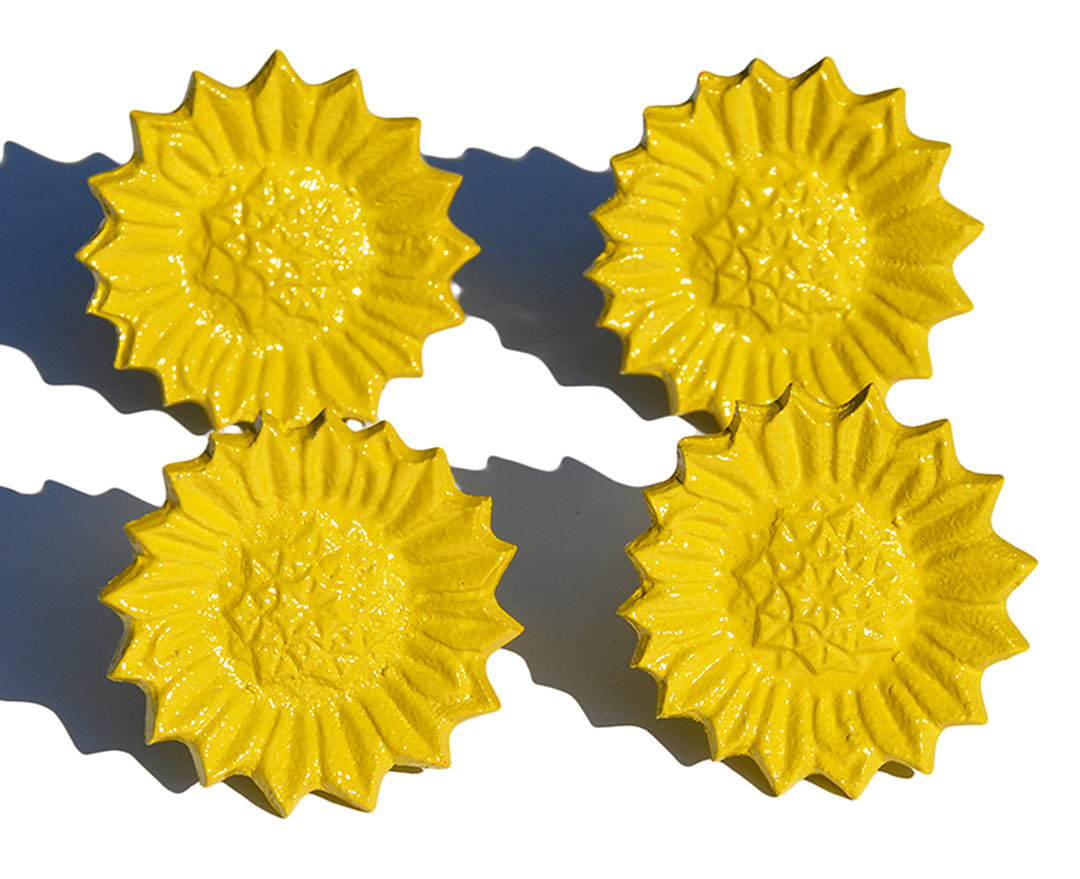 Vibhsa Yellow Sunflower Napkin Rings | Set of 4, Handcrafted Aluminum