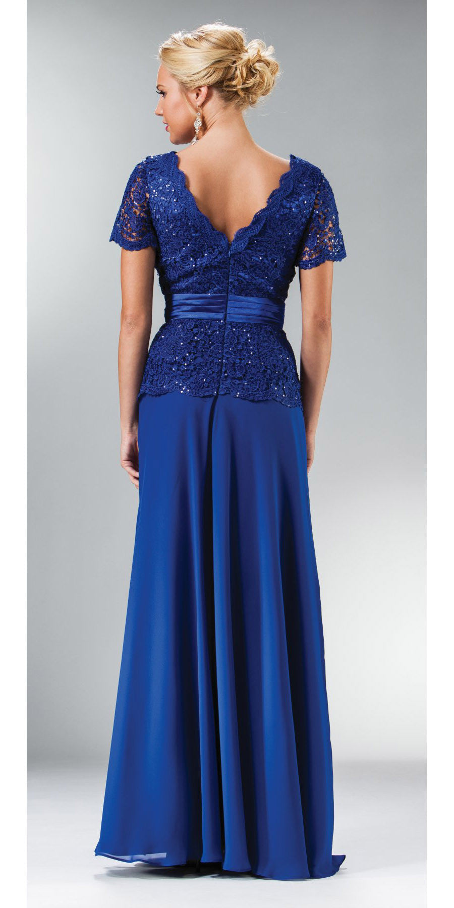 CLEARANCE - Cinderella Divine 1452 - Floor Length Black Dress Lace Top V-Neck (Size 3XL)