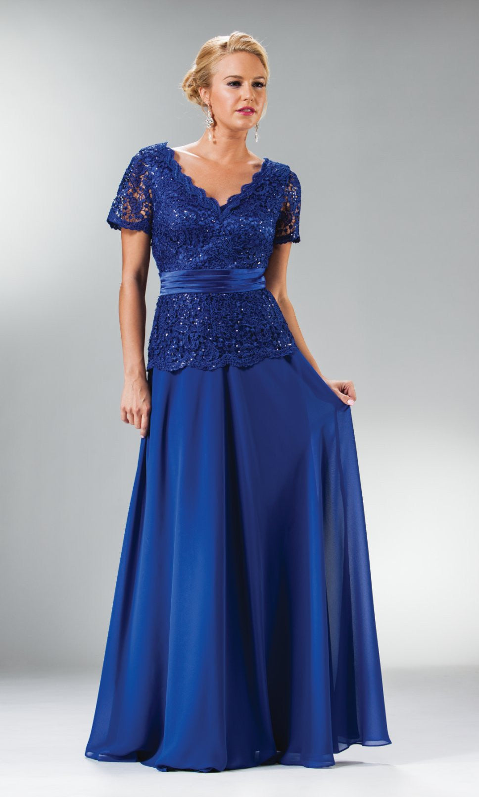 CLEARANCE - Cinderella Divine 1452 - Floor Length Black Dress Lace Top V-Neck (Size 3XL)