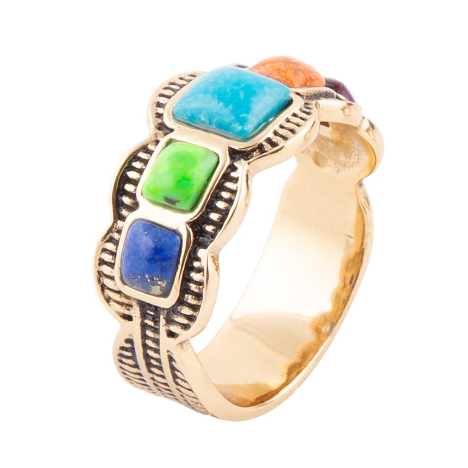 Bague dorée colorée turquoise et bleue Zion