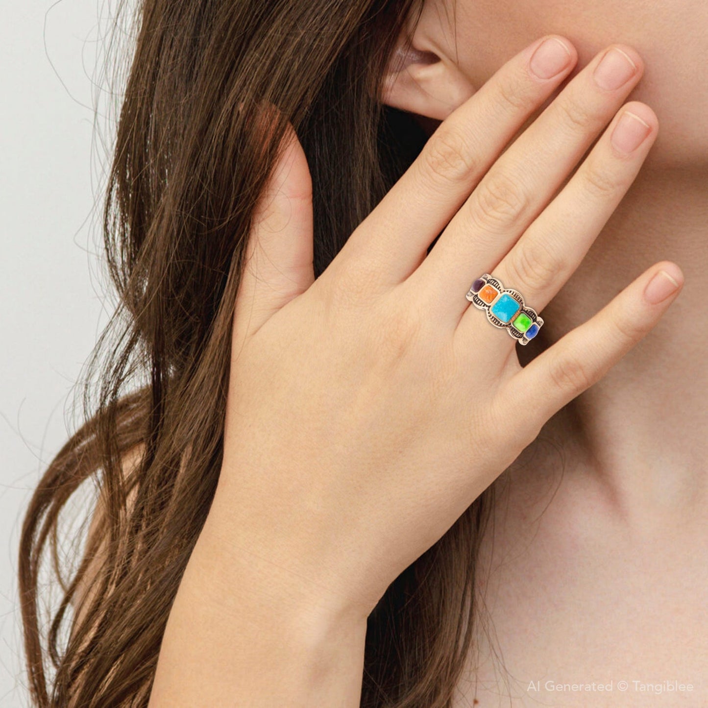Bague dorée colorée turquoise et bleue Zion