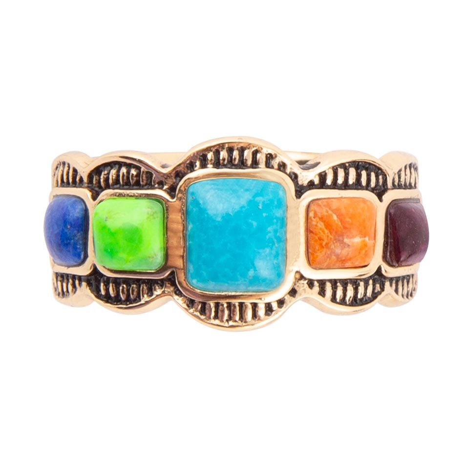 Bague dorée colorée turquoise et bleue Zion