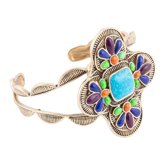 Bracelet jonc doré multibranches Zion bleu turquoise