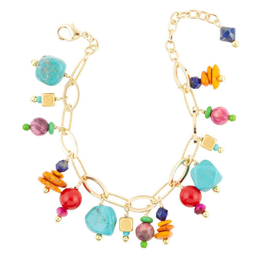 Bracelet doré breloque pierre colorée Zion